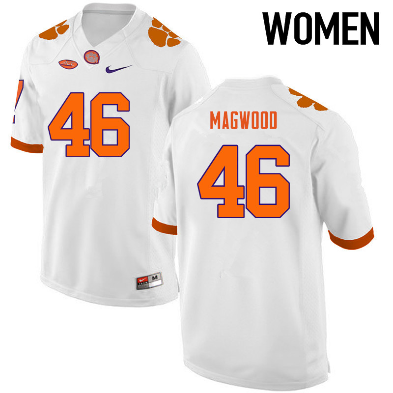 Women Clemson Tigers #46 Jarvis Magwood College Football Jerseys-White